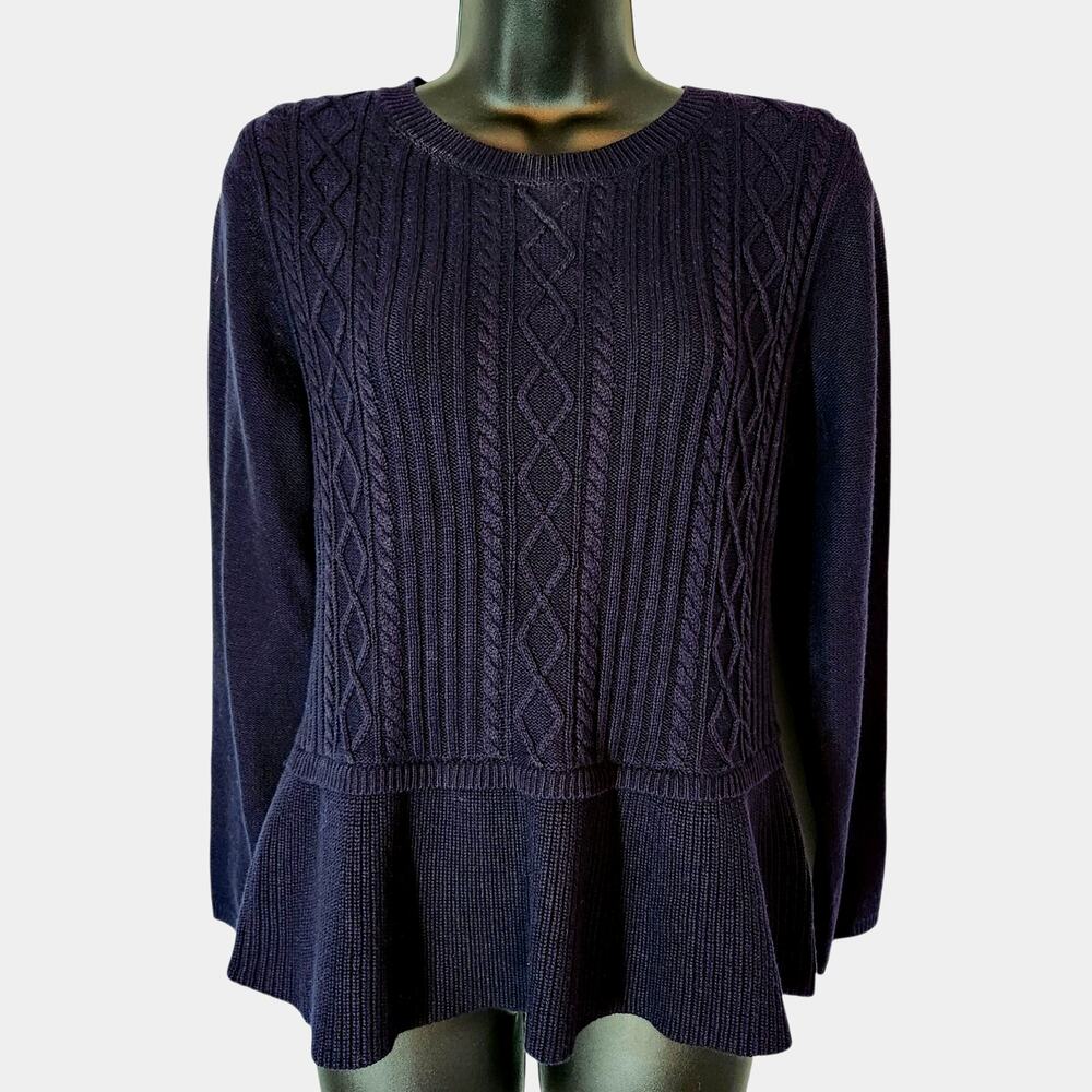 Talbots cable knit sweater dark blue size L petite NWT